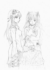 Rating: Safe Score: 0 Tags: 2girls dress greyscale image kirakishou long_hair long_sleeves monochrome multiple_girls necklace pair ribbon siblings sisters smile suigintou sweater turtleneck User: admin