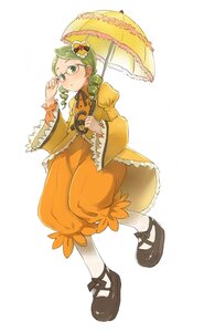 Rating: Safe Score: 0 Tags: 1girl dress frills full_body glasses green_eyes green_hair holding_umbrella image kanaria long_sleeves mary_janes pantyhose parasol shoes solo striped umbrella white_background white_legwear wide_sleeves User: admin