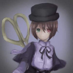 Rating: Safe Score: 0 Tags: 1girl black_headwear brown_hair capelet closed_mouth gradient_background green_eyes grey_background hat heterochromia image long_sleeves looking_at_viewer red_eyes ribbon short_hair solo souseiseki upper_body User: admin