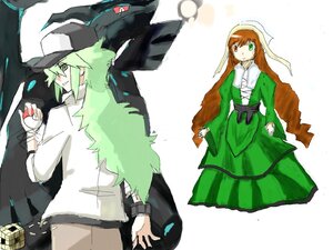 Rating: Safe Score: 0 Tags: 1boy 1girl baseball_cap brown_hair green_eyes green_hair hat heterochromia holding holding_poke_ball image long_hair long_sleeves looking_at_viewer n_(pokemon) poke_ball red_eyes smile solo suiseiseki User: admin