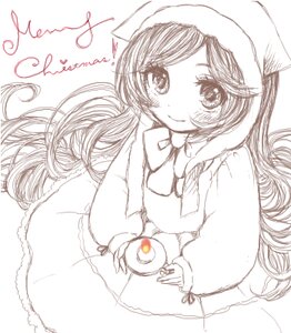 Rating: Safe Score: 0 Tags: 1girl blush bow capelet cup eyebrows_visible_through_hair hat image long_hair long_sleeves looking_at_viewer monochrome smile solo suiseiseki swept_bangs very_long_hair User: admin