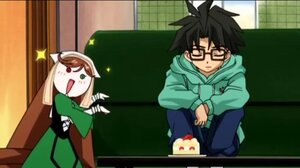 Rating: Safe Score: 0 Tags: 1boy 1girl black_hair brown_hair cake food glasses hood image indoors long_hair solo suiseiseki User: admin