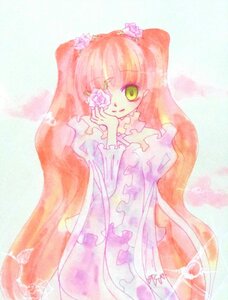 Rating: Safe Score: 0 Tags: 1girl bangs dress flower frills green_eyes hair_ornament image kirakishou long_hair long_sleeves looking_at_viewer pink_hair smile solo traditional_media very_long_hair User: admin