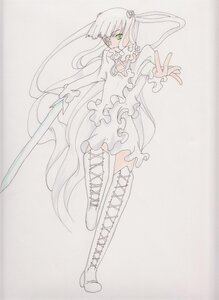 Rating: Safe Score: 0 Tags: 1girl boots cross-laced_footwear dress frills full_body green_eyes hair_ornament image kirakishou knee_boots lace-up_boots long_hair solo spot_color sword very_long_hair weapon white_footwear User: admin