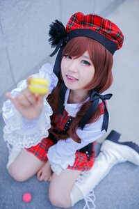 Rating: Safe Score: 0 Tags: 1girl blue_eyes blurry blurry_background blurry_foreground brown_hair depth_of_field hat lips long_hair looking_at_viewer photo plaid ribbon shirt sitting skirt solo suiseiseki User: admin
