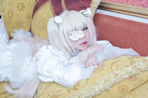 Rating: Safe Score: 0 Tags: 1girl eyepatch flower frills hair_flower hair_ornament kirakishou lips lying solo white_flower white_hair User: admin