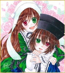 Rating: Safe Score: 0 Tags: 2girls brown_hair dress flower green_dress green_eyes hat head_scarf heterochromia image long_hair long_sleeves looking_at_viewer marker_(medium) multiple_girls open_mouth pair pastel_(medium) pink_flower pink_rose red_eyes rose short_hair siblings sisters smile souseiseki suiseiseki traditional_media twins watercolor_(medium) yumeki_kokoro User: admin