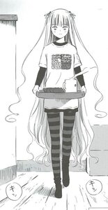 Rating: Safe Score: 0 Tags: 1girl barasuishou clothes_writing greyscale image long_hair monochrome pantyhose shirt solo standing striped striped_legwear very_long_hair User: admin