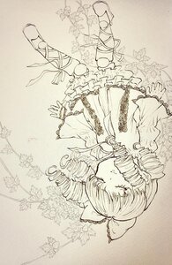 Rating: Safe Score: 0 Tags: 1girl auto_tagged bow closed_eyes dress drill_hair flower hair_bow hina_ichigo hinaichigo image long_sleeves monochrome solo traditional_media wings User: admin