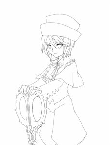 Rating: Safe Score: 0 Tags: 1girl capelet dress expressionless frills greyscale hat image long_sleeves looking_at_viewer monochrome ribbon short_hair simple_background solo souseiseki top_hat User: admin