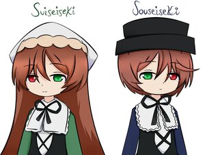 Rating: Safe Score: 0 Tags: black_ribbon brown_hair dress green_dress green_eyes hat head_scarf heterochromia image long_hair long_sleeves looking_at_viewer multiple_girls multiple_views pair red_eyes ribbon siblings simple_background sisters souseiseki suiseiseki twins white_background User: admin