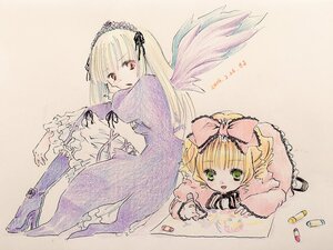 Rating: Safe Score: 0 Tags: 2girls black_wings blonde_hair bow dress feathered_wings frills green_eyes hina_ichigo hinaichigo image long_hair long_sleeves looking_at_viewer lying multiple_girls on_stomach open_mouth pair pink_bow ribbon shinku smile suigintou wings User: admin