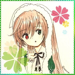 Rating: Safe Score: 0 Tags: 1girl :o bangs brown_hair dress eyebrows_visible_through_hair green_background green_eyes heterochromia image long_sleeves looking_at_viewer red_eyes solo suiseiseki User: admin