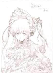 Rating: Safe Score: 0 Tags: 1girl blush bow bowtie dress frills image long_hair long_sleeves looking_at_viewer monochrome shinku simple_background solo twintails upper_body very_long_hair white_background User: admin