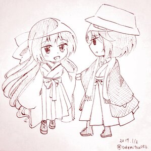 Rating: Safe Score: 0 Tags: 2girls dated hakama hat image japanese_clothes kimono long_hair meiji_schoolgirl_uniform monochrome multiple_girls open_mouth pair short_hair smile souseiseki suiseiseki twitter_username User: admin