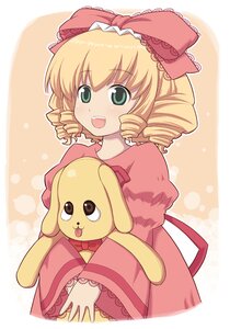 Rating: Safe Score: 0 Tags: 1girl aka_(s3637) blonde_hair bow commentary_request dress drill_hair frills green_eyes hair_bow hina_ichigo hinaichigo image kunkun long_sleeves open_mouth photoshop_(medium) pink_bow pink_dress rozen_maiden short_hair smile solo stuffed_animal stuffed_dog User: admin