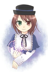 Rating: Safe Score: 0 Tags: 1girl auto_tagged blue_dress blush brown_hair dress frills green_eyes hat heterochromia image long_sleeves looking_at_viewer red_eyes simple_background smile solo souseiseki upper_body User: admin