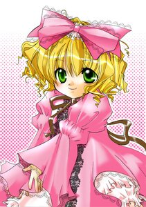 Rating: Safe Score: 0 Tags: 1girl blonde_hair bow dress frills green_eyes halftone halftone_background hina_ichigo hinaichigo image long_sleeves looking_at_viewer pink_bow pink_dress polka_dot polka_dot_background short_hair smile solo underwear User: admin