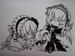 Rating: Safe Score: 0 Tags: 2girls blush dress frilled_hairband frills grey_background greyscale hairband image lolita_fashion lolita_hairband long_hair long_sleeves monochrome multiple_girls pair shinku suigintou traditional_media wings User: admin