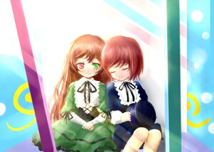 Rating: Safe Score: 0 Tags: 2girls brown_hair closed_eyes dress green_dress green_eyes heterochromia image long_hair long_sleeves multiple_girls pair rainbow red_eyes ribbon short_hair siblings sisters sitting smile souseiseki suiseiseki twins User: admin