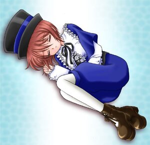 Rating: Safe Score: 0 Tags: 1girl boots brown_footwear brown_hair closed_eyes frills full_body hat image long_sleeves lying on_side pantyhose short_hair sleeping solo souseiseki white_legwear User: admin