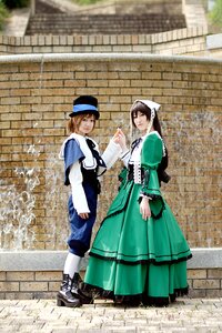 Rating: Safe Score: 0 Tags: 2girls blue_dress brick_wall brown_hair dress green_dress hat long_hair long_sleeves multiple_cosplay multiple_girls pantyhose photo_background short_hair standing tagme white_legwear User: admin