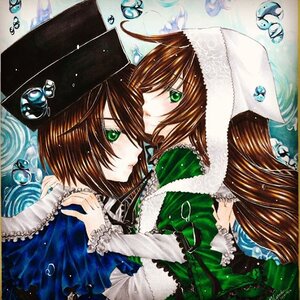 Rating: Safe Score: 0 Tags: 2girls brown_hair dress frills green_eyes hat image long_hair long_sleeves multiple_girls pair short_hair siblings sisters souseiseki suiseiseki traditional_media twins yumeki_kokoro User: admin