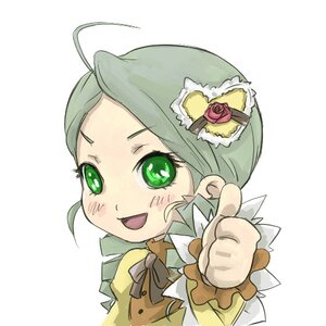 Rating: Safe Score: 0 Tags: 1girl ahoge auto_tagged blush green_eyes green_hair hat image kanaria open_mouth rose simple_background smile solo User: admin