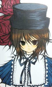 Rating: Safe Score: 0 Tags: 1girl brown_hair expressionless flower hat image long_sleeves looking_at_viewer ribbon short_hair simple_background solo souseiseki upper_body white_background User: admin