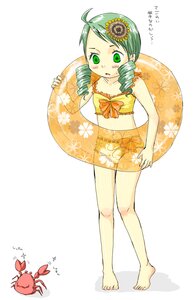 Rating: Safe Score: 0 Tags: 1girl barefoot bikini crab drill_hair floral_print flower green_eyes green_hair hair_flower hair_ornament image innertube kanaria solo swimsuit twin_drills twintails User: admin