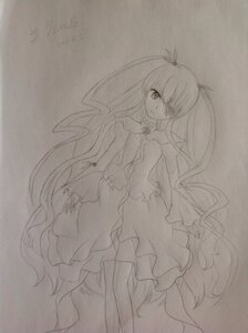 Rating: Safe Score: 0 Tags: 1girl barasuishou bare_shoulders detached_sleeves dress eyepatch frills image long_hair long_sleeves looking_at_viewer monochrome solo standing traditional_media twintails very_long_hair wide_sleeves User: admin