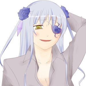 Rating: Safe Score: 0 Tags: 1girl barasuishou blue_flower blue_rose blush breasts cleavage collarbone eyepatch flower hair_flower hair_ornament image long_hair rose shirt silver_hair solo striped yellow_eyes User: admin