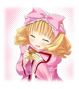 Rating: Safe Score: 0 Tags: 1girl ^_^ blonde_hair blush bow closed_eyes drill_hair food hair_bow halftone halftone_background hina_ichigo hinaichigo image long_sleeves open_mouth pink_bow polka_dot polka_dot_background smile solo User: admin