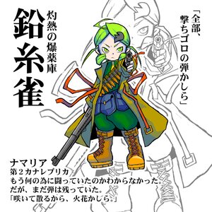 Rating: Safe Score: 0 Tags: 1girl boots coat dual_wielding green_eyes green_hair gun handgun holding image kanaria solo weapon User: admin