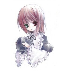 Rating: Safe Score: 0 Tags: 1girl dress frills green_eyes hat hat_removed headwear_removed heterochromia holding holding_hat image long_sleeves looking_at_viewer red_eyes simple_background solo souseiseki striped upper_body vertical_stripes white_background User: admin