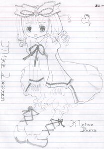 Rating: Safe Score: 0 Tags: 1girl dress drill_hair frills full_body hat hinaichigo image long_sleeves looking_at_viewer monochrome simple_background smile solo standing twin_drills white_background User: admin
