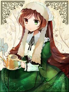 Rating: Safe Score: 0 Tags: 1girl black_ribbon brown_hair dress frills green_dress green_eyes hat head_scarf heterochromia image long_hair long_sleeves looking_at_viewer red_eyes ribbon solo suiseiseki very_long_hair watering_can User: admin