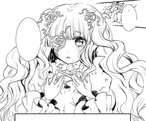 Rating: Safe Score: 0 Tags: 1girl blush bow dress eyepatch flower greyscale hair_flower hair_ornament image kirakishou long_hair long_sleeves monochrome rose solo wavy_hair User: admin