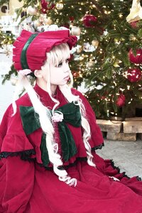 Rating: Safe Score: 0 Tags: 1girl blonde_hair blue_eyes christmas christmas_ornaments christmas_tree dress frills hat profile red_dress shinku solo User: admin