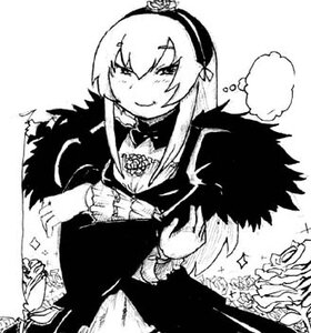 Rating: Safe Score: 0 Tags: 1girl crown dress flower greyscale hairband image long_hair long_sleeves monochrome rose simple_background smile solo suigintou white_background User: admin