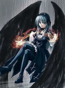 Rating: Safe Score: 0 Tags: 1girl bangs black_dress black_wings boots crossed_legs dress eyebrows eyebrows_visible_through_hair fire flame floating frills full_body gothic_lolita hairband haru_(primavera) high_heels image lolita_fashion lolita_hairband long_hair long_sleeves looking_at_viewer magic magical_girl pantyhose pink_eyes rain rozen_maiden serious silver_hair sitting smirk solo suigintou water wings User: admin