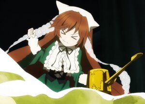 Rating: Safe Score: 0 Tags: 1girl >_< closed_eyes dress green_dress image long_hair long_sleeves neck_ribbon solo suiseiseki User: admin