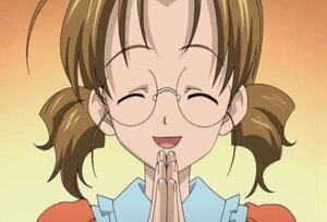 Rating: Safe Score: 0 Tags: 1girl ^_^ bangs brown_hair closed_eyes glasses human one_eye_closed open_mouth portrait rimless_eyewear sakurada_nori screenshot simple_background smile solo User: admin