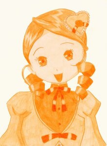Rating: Safe Score: 0 Tags: 1girl :d bow bowtie dress drill_hair hair_bow hat image kanaria long_sleeves looking_at_viewer open_mouth orange_eyes simple_background smile solo upper_body User: admin