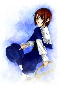 Rating: Safe Score: 0 Tags: 1girl blue_dress brown_hair dress frills green_eyes hat hat_removed headwear_removed heterochromia holding holding_hat image long_sleeves looking_at_viewer looking_back pantyhose red_eyes short_hair solo souseiseki User: admin