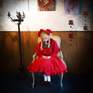Rating: Safe Score: 0 Tags: 1girl blonde_hair bonnet bow closed_eyes cup dress long_hair long_sleeves red_dress shinku shoes sitting sleeping solo teacup twintails User: admin