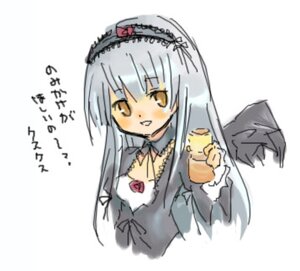 Rating: Safe Score: 0 Tags: 1girl :d bangs blush cup dress eyebrows_visible_through_hair holding holding_cup image long_hair long_sleeves looking_at_viewer simple_background smile solo suigintou upper_body white_background wings yellow_eyes User: admin