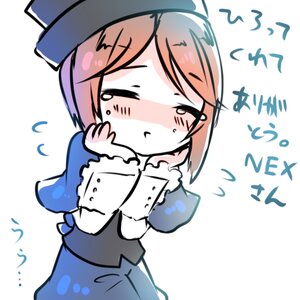 Rating: Safe Score: 0 Tags: 1girl >_< blue_dress blush brown_hair capelet closed_eyes crying dress flying_sweatdrops hat image long_sleeves short_hair simple_background solo souseiseki tears white_background User: admin