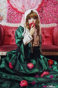 Rating: Safe Score: 0 Tags: 1girl blue_eyes brown_hair dress flower long_hair open_clothes red_eyes red_flower red_rose rose sitting solo suiseiseki User: admin