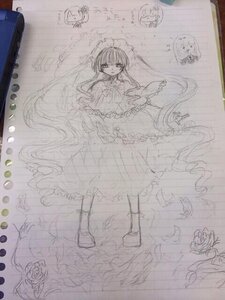 Rating: Safe Score: 0 Tags: 1girl dress frills houraisan_kaguya image long_hair long_sleeves monochrome photo shinku sketch solo standing traditional_media very_long_hair wide_sleeves User: admin